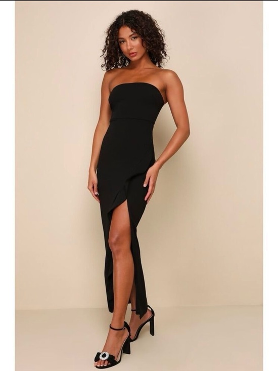 Lulus Dresses & Skirts - Lulu's Black Strapless High-Slit Evening Gown